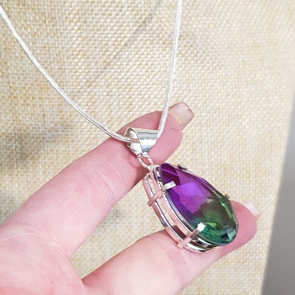 Tourmaline gemstone, 925 silver necklace - Picture 2 of 11